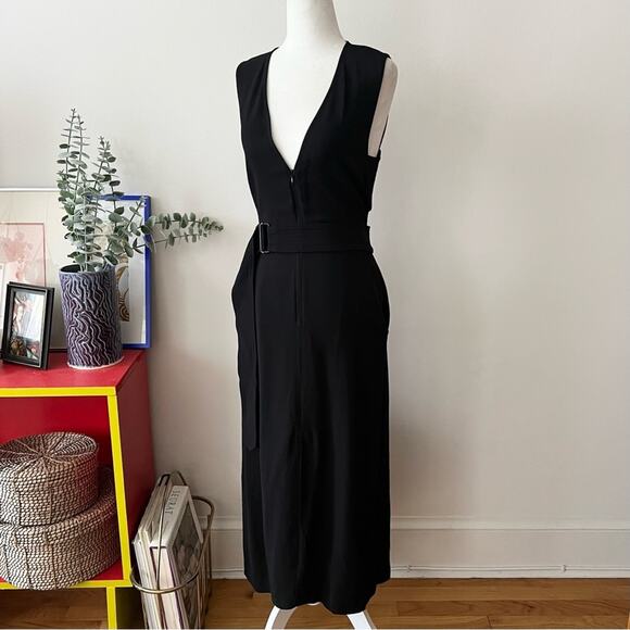 ALC Black Belted V-Neck Midi Dress - Picture 1 of 12